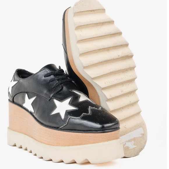 Stella McCartney Black White Star Vegan Elyse Platform Derby Shoes, Size 35 - Picture 11 of 16